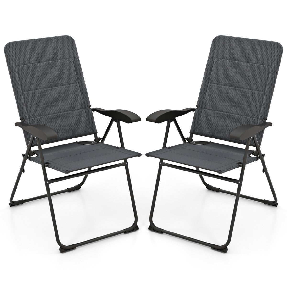 Set di 2 sedie a sdraio con schienale regolabile a 7 posizioni, Poltrone reclinabili da giardino con portata 150kg Grigio-Sedie da esterno
