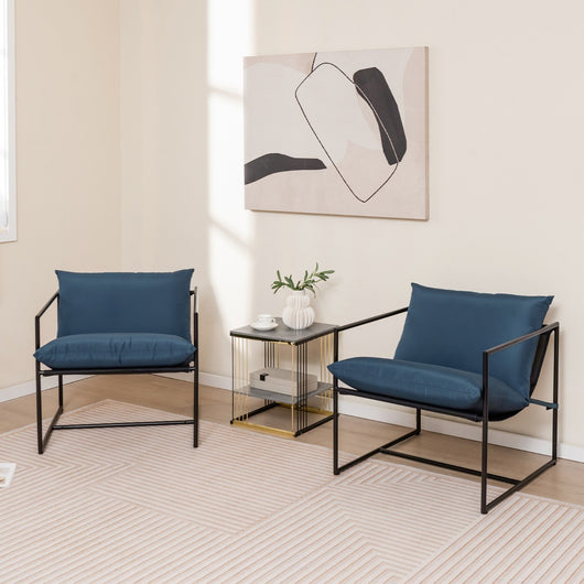 Set di 2 sedie a sdraio sling con cuscini per sedile schienale telaio metallico, Poltrone da interno moderne Blu scuro-Sedie e poltrone