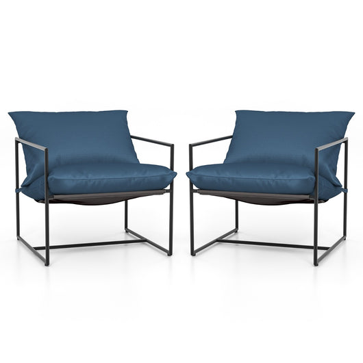 Set di 2 sedie a sdraio sling con cuscini per sedile schienale telaio metallico, Poltrone da interno moderne Blu scuro-Sedie e poltrone