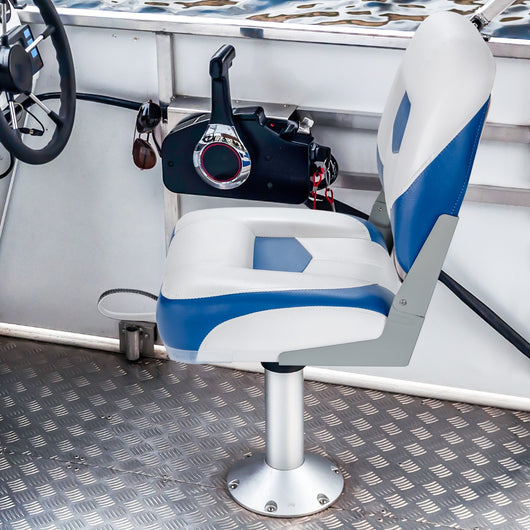 Set di 2 sedie pieghevoli con schienale basso per barca, Sedile yacht ergonomici con schiuma spessa Blu e bianco-Sport acquatici