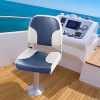 Set di 2 sedili pieghevoli per barca con cerniere in alluminio imbottitura in spugna, Sedili barca da pesca Blu-Sport acquatici