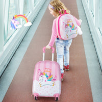 Set di 2 valigette per bambini da viaggio con ruote girevole 360¡ã, Trolley bimbo e zaino Binaco e rosa-Bagagli e borse