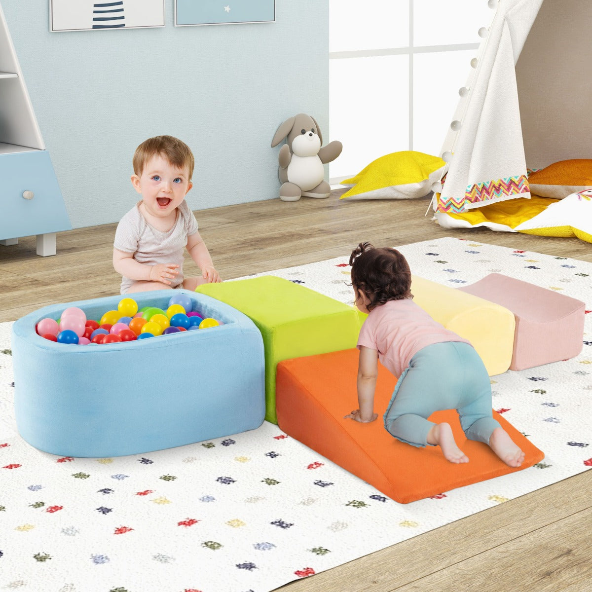 Set di 5 blocchi di schiuma di blocchi giganti con piscina di palline, Grandi blocchi per giocare Colorato-Giocattoli educativi