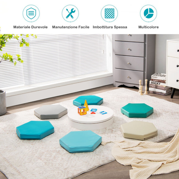 Set di 6 cuscini esagonali morbidi con maniglie per bambini, Sedili portatili e flessibili per scuola Morandi-Tappetini da gioco