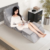 Set di 7 cuscini a cuneo per letto con copertura lavabile, Cuscini per corpo in memory foam regolabili Grigio-Cuscini