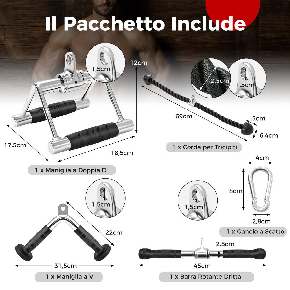 Set di accessori per macchine a cavi, Accessori per lat pulldown con maniglia a forma di V barra rettangolare-Allenamento della forza