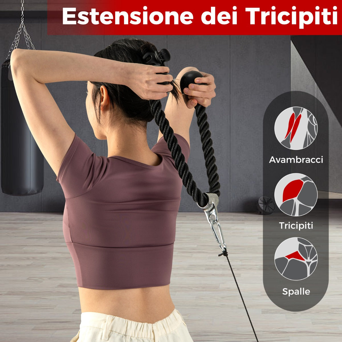 Set di accessori per macchine a cavi da 3 pezzi, Accessori per lat pulldowncon barra a V corda per tricipiti-Allenamento della forza