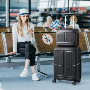 Set di bagagli da 2 pezzi con valigia da 20"e casetta da trucco da 14"-Bagaglio in materiale PP rigido leggero con porta USB Nero