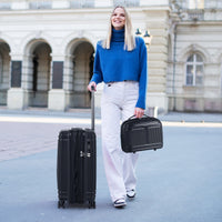 Set di bagagli da 2 pezzi con valigia da 20"e casetta da trucco da 14"-Bagaglio in materiale PP rigido leggero con porta USB Nero