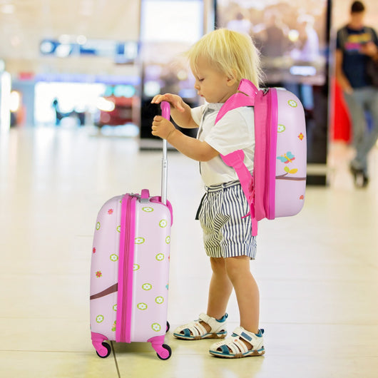 Set di bagagli a mano con ruote per ragazzi e ragazze-Set di valigie rotanti portatili e leggeri da viaggio Rosa scuro-Bagagli e borse