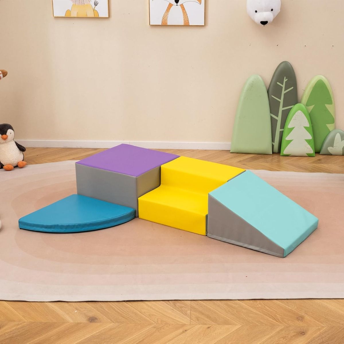 Set di blocchi in schiuma con velcro per arrampicarsi e gattonare per bambini-Set di blocchi morbidi per lo sviluppo dei bambini Blu