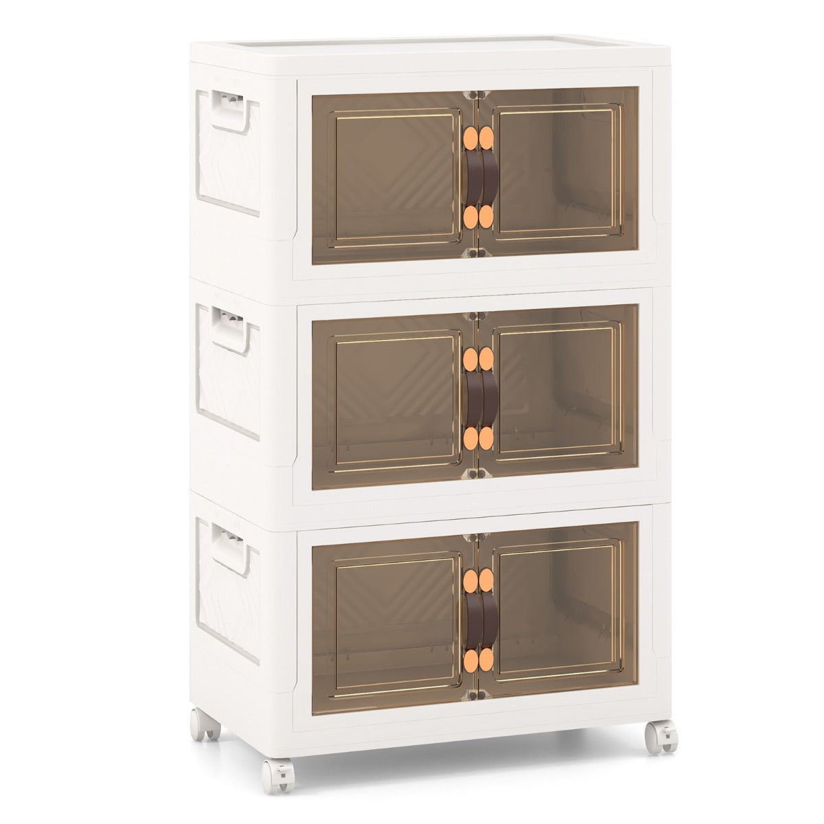 Set di contenitori impilabili con ruote bloccabili, Mobile in PP pieghevole con coperchi Bianco 44,5x30x77,5cm-Cassettiere