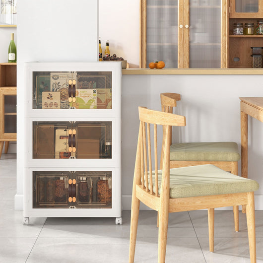 Set di contenitori impilabili con ruote bloccabili, Mobile in PP pieghevole con coperchi Bianco 49,5x31,5x86cm-Cassettiere