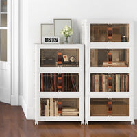 Set di contenitori impilabili con ruote bloccabili, Mobile in PP pieghevole con coperchi Bianco 49,5x31,5x112,5cm-Cassettiere