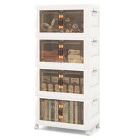 Set di contenitori impilabili con ruote bloccabili, Mobile in PP pieghevole con coperchi Bianco 49,5x31,5x112,5cm-Cassettiere