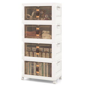 Set di contenitori impilabili con ruote bloccabili, Mobile in PP pieghevole con coperchi Bianco 49,5x31,5x112,5cm-Cassettiere