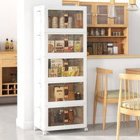 Set di contenitori impilabili con ruote bloccabili, Mobile in PP pieghevole con coperchi Bianco 59,5x37,5x169cm-Cassettiere