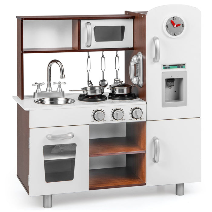 Set di cucina giocattolo per bambini con suoni e luci realistiche, Cucina giocattolo in legno con fornelli Marrone-Cucine giocattoli