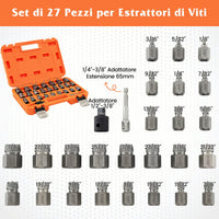 Set di estrattori per viti e steli strappati da 27 pezzi, Kit di rimozione bulloni con doppia testa e innesto Arancione-Deposito utensili Tool