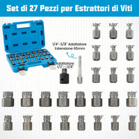 Set di estrattori per viti e steli strappati da 27 pezzi, Kit di rimozione bulloni con doppia testa e innesto Blu-Deposito utensili Tool