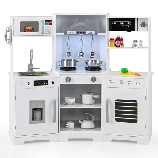 Set di giocattoli in legno con cappa macchina del ghiaccio lavello rubinetto-Cucina da gioco per bambini 3+ anni Bianco