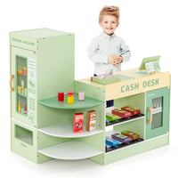 Set di giocattoli in legno per il supermercato, Playset per bambini con bancone cassa POS distributore automatico Verde-Case e cucine giocattoli