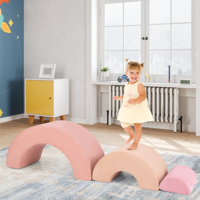Set di giocattoli per arrampicata per bambini di 3 pezzi, Tunnel gioco interna in schiuma con riempimento elastico Rosa-Giocattoli educativi