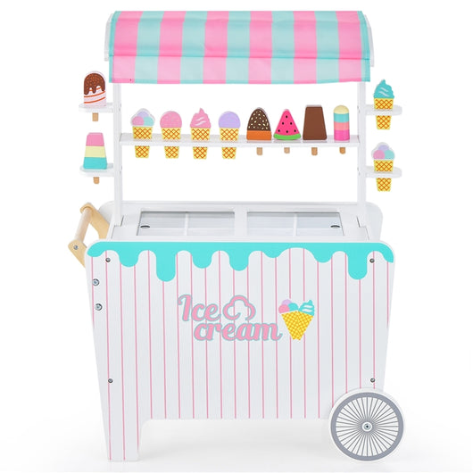Carretto per gelato e camioncino della cucina con 2 grandi ruote, Set di giocattoli per gelato per bambini-Cucine giocattoli