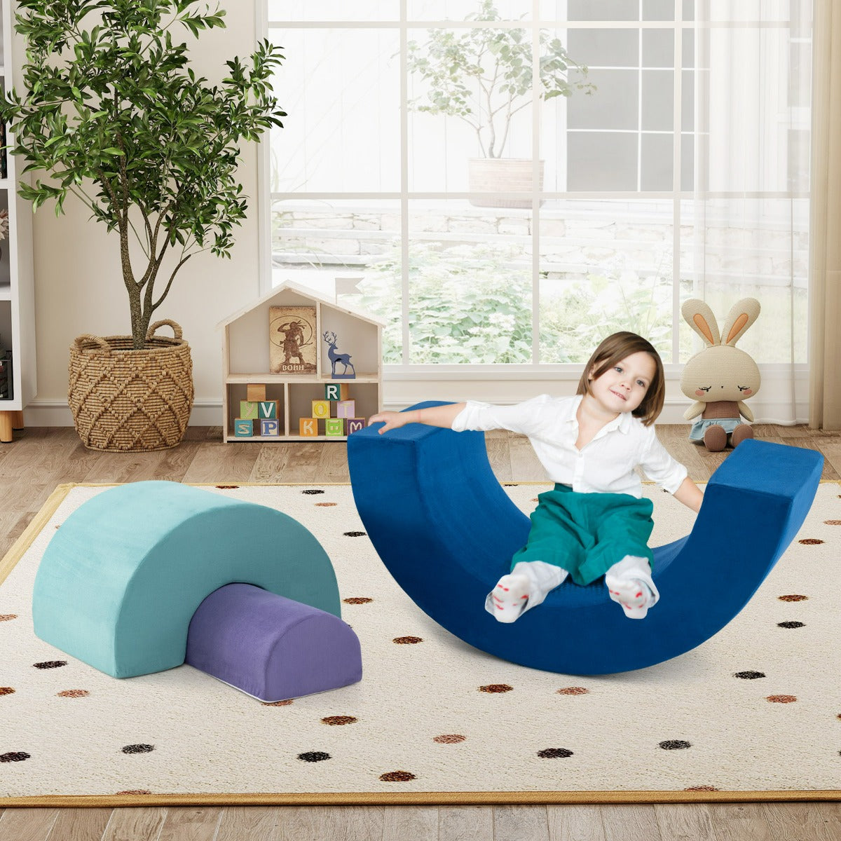 Set di gioco arrampicata arcobaleno con rivestimenti lavabili in lavatrice, Set di attivit¨¤ da gattonamento per interni-Giocattoli educativi