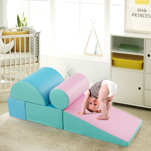 Set di gioco da arrampicata per bambini da 5 pezzi, Strutture di gioco in schiuma impermeabili Verde e rosa-Giocattoli educativi