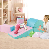 Set di gioco da arrampicata per bambini da 5 pezzi, Strutture di gioco in schiuma impermeabili Verde e rosa-Giocattoli educativi