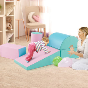 Set di gioco da arrampicata per bambini da 5 pezzi, Strutture di gioco in schiuma impermeabili Verde e rosa-Giocattoli educativi