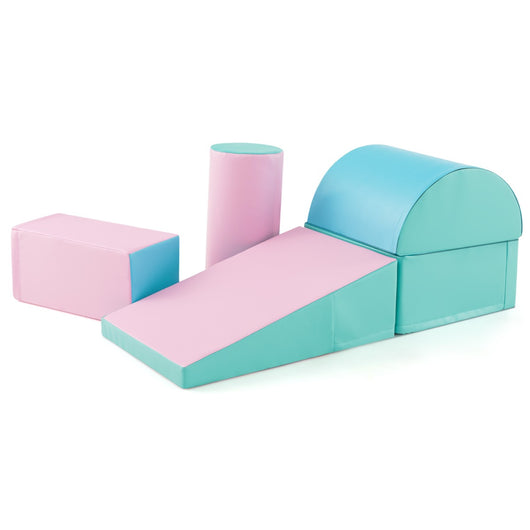 Set di gioco da arrampicata per bambini da 5 pezzi, Strutture di gioco in schiuma impermeabili Verde e rosa-Giocattoli educativi