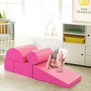 Set di gioco da arrampicata per bambini da 5 pezzi, Strutture di gioco in schiuma impermeabili Rosa scuro-Giocattoli educativi