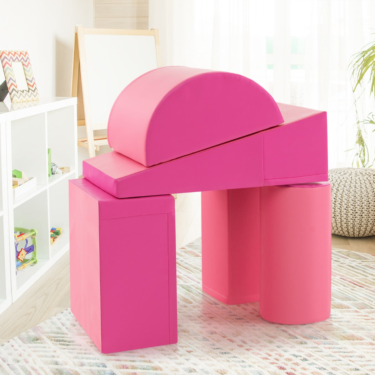 Set di gioco da arrampicata per bambini da 5 pezzi, Strutture di gioco in schiuma impermeabili Rosa scuro-Giocattoli educativi