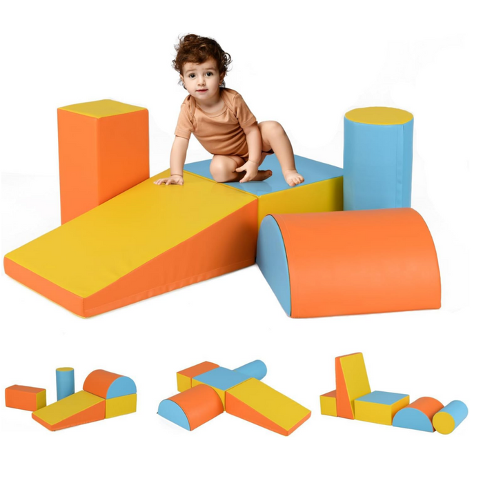 Set di gioco da arrampicata per bambini da 5 pezzi, Strutture di gioco in schiuma impermeabili Arancione-Giocattoli educativi