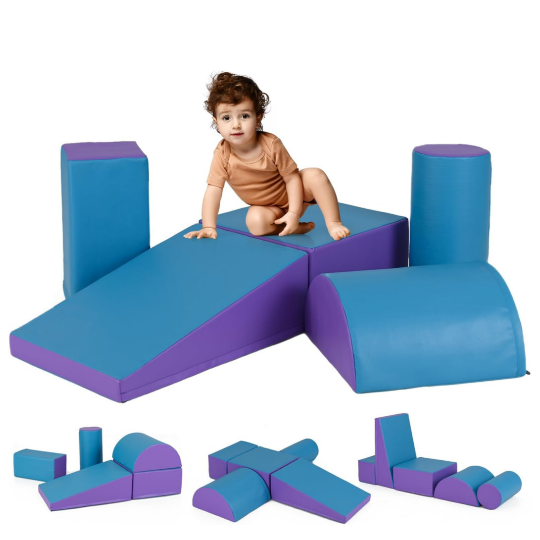 Set di gioco da arrampicata per bambini da 5 pezzi, Strutture di gioco in schiuma impermeabili Blu scuro-Giocattoli educativi