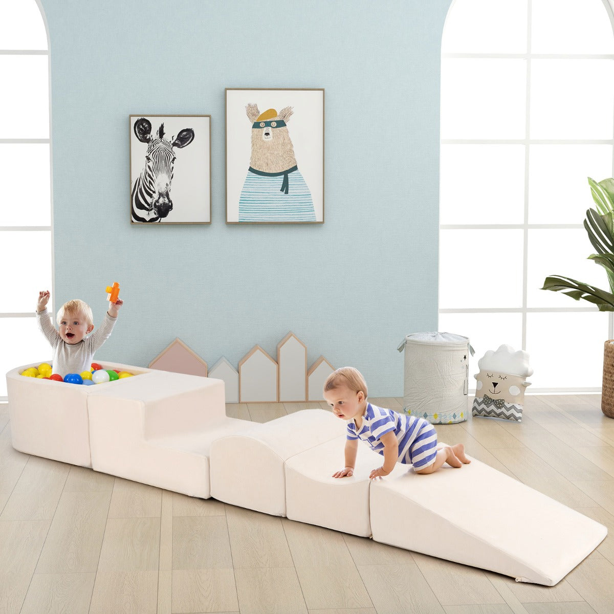 Set di gioco in schiuma a 5 pezzi per bambini con piscina di palline coperture lavabili-Blocchi blocchi creativi Beige
