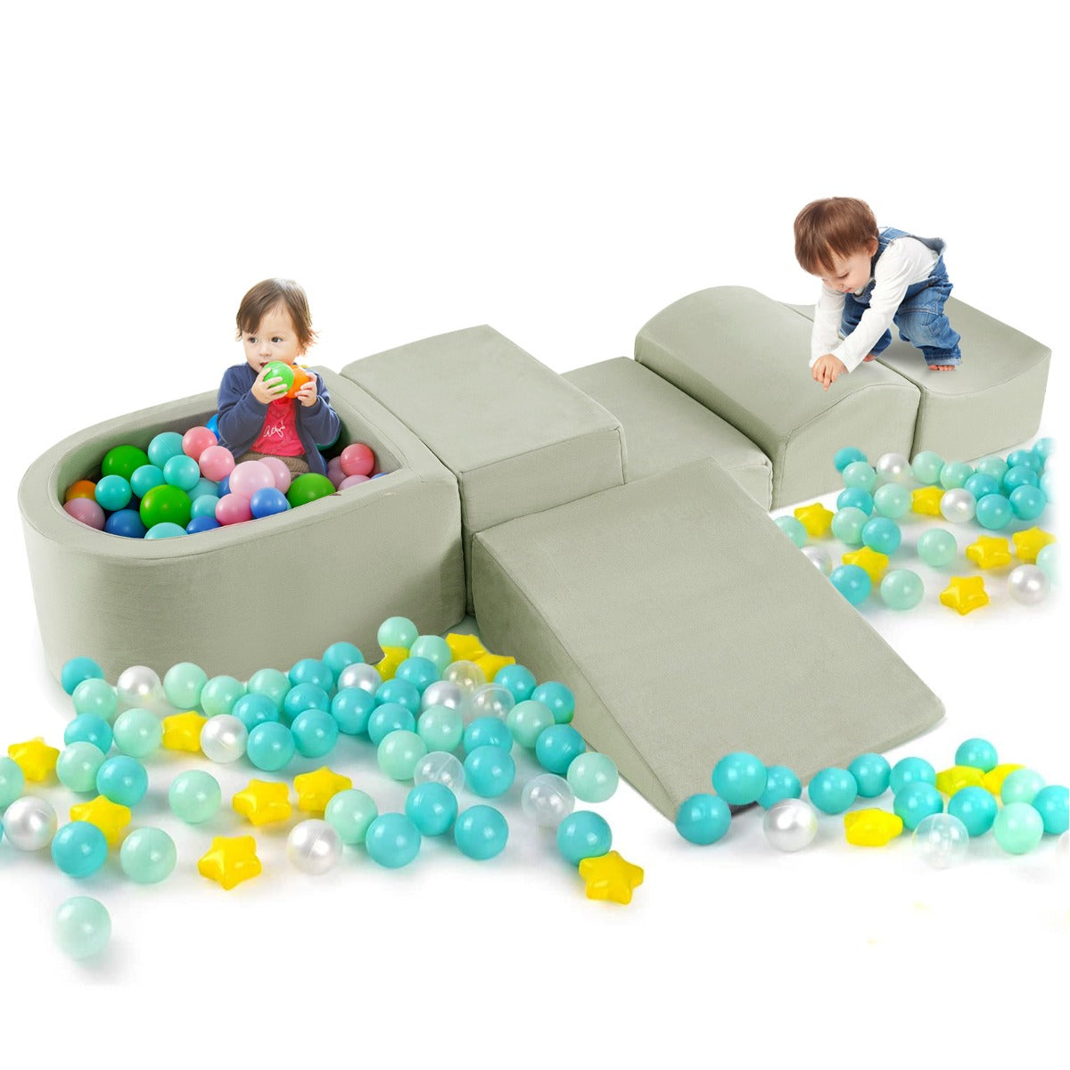 Set di gioco in schiuma a 5 pezzi per bambini con piscina di palline coperture lavabili, Blocchi creativi Verde chiaro-Giocattoli educativi