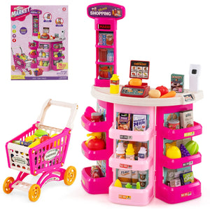 Giocattolo supermercato finto con luci e 29 pezzi accessori, Set di gioco supermercato per bambini dai 3 anni in su Rosa-Cucine giocattoli
