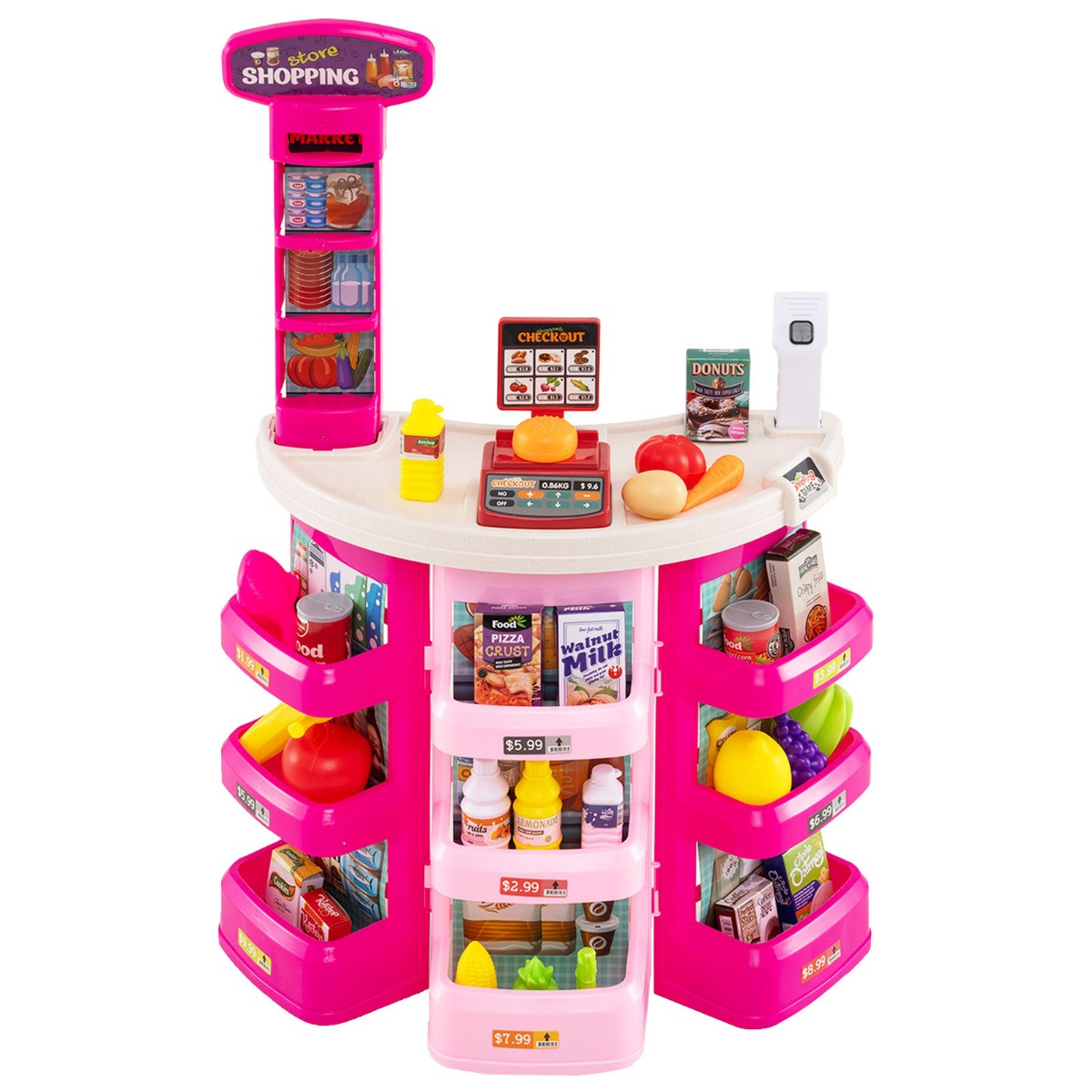 Giocattolo supermercato finto con luci e 29 pezzi accessori, Set di gioco supermercato per bambini dai 3 anni in su Rosa-Cucine giocattoli