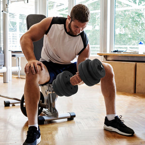 Bilanciere da palestra con barra di collegamento e copertura protettiva in gomma, Set di manubri regolabili da 2 pezzi Nero-Sollevamento pesi