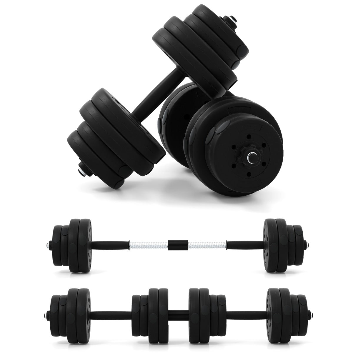 Bilanciere da palestra con barra di collegamento e copertura protettiva in gomma, Set di manubri regolabili da 2 pezzi Nero-Sollevamento pesi