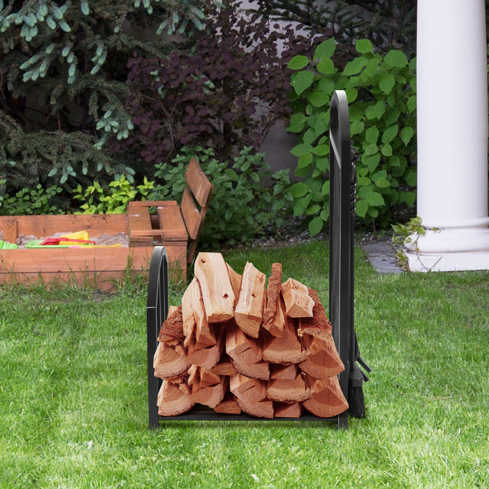 Set di porta legna da ardere in acciaio da 5 pezzi, Porta ceppi per caminetto per impilare il legname-Accessori caminetti e stufe a legna
