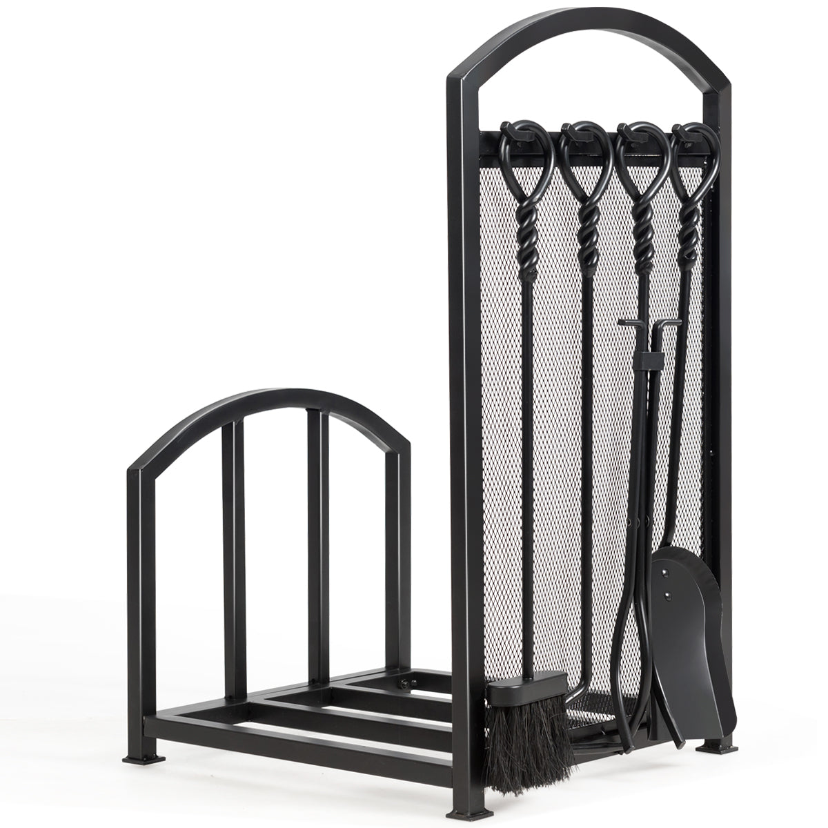 Set di porta legna da ardere in acciaio da 5 pezzi, Porta ceppi per caminetto per impilare il legname-Accessori caminetti e stufe a legna