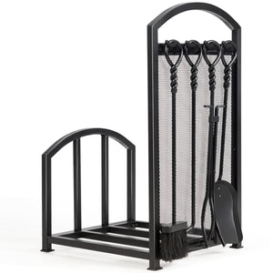 Set di porta legna da ardere in acciaio da 5 pezzi, Porta ceppi per caminetto per impilare il legname-Accessori caminetti e stufe a legna