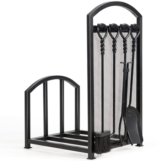 Set di porta legna da ardere in acciaio da 5 pezzi, Porta ceppi per caminetto per impilare il legname-Accessori caminetti e stufe a legna