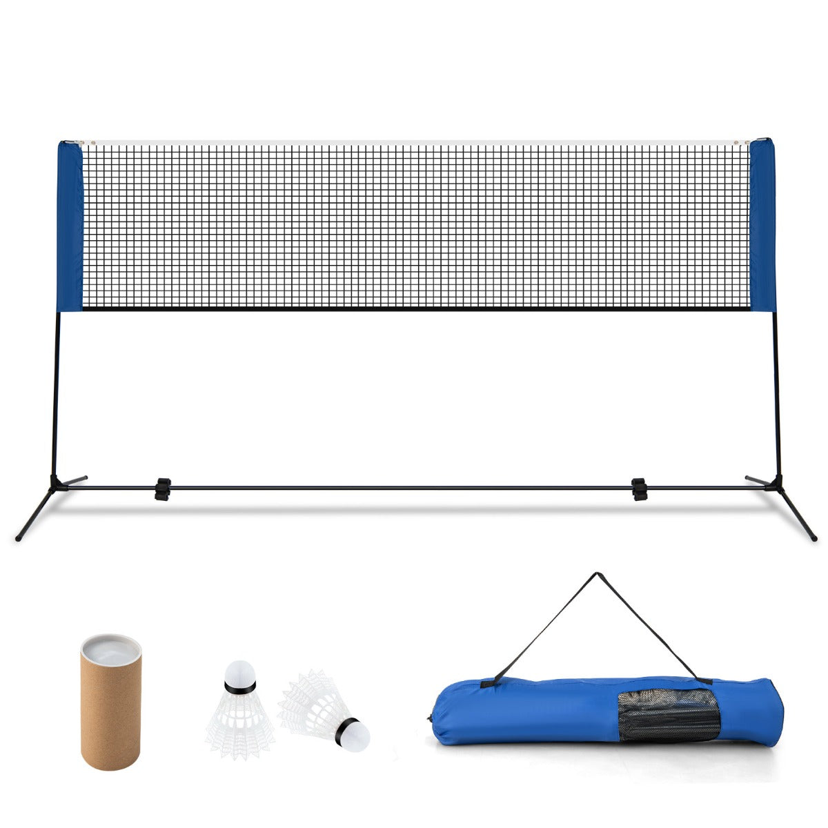 Set di racchette da badminton con 2 volani tappi per piedi, Set di rete da badminton regolabile 420x102x89-155cm-Ricreazione outdoor