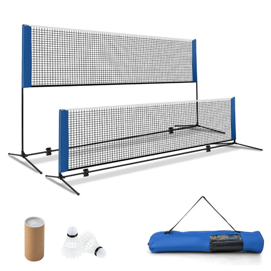 Set di racchette da badminton con 2 volani tappi per piedi, Set di rete da badminton regolabile 420x102x89-155cm-Ricreazione outdoor