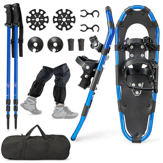 Set di racchette da neve con sistema di fissaggio e bastoncini da trekking, Racchette ergonomiche 63 cm Blu-Campeggio e Trekking